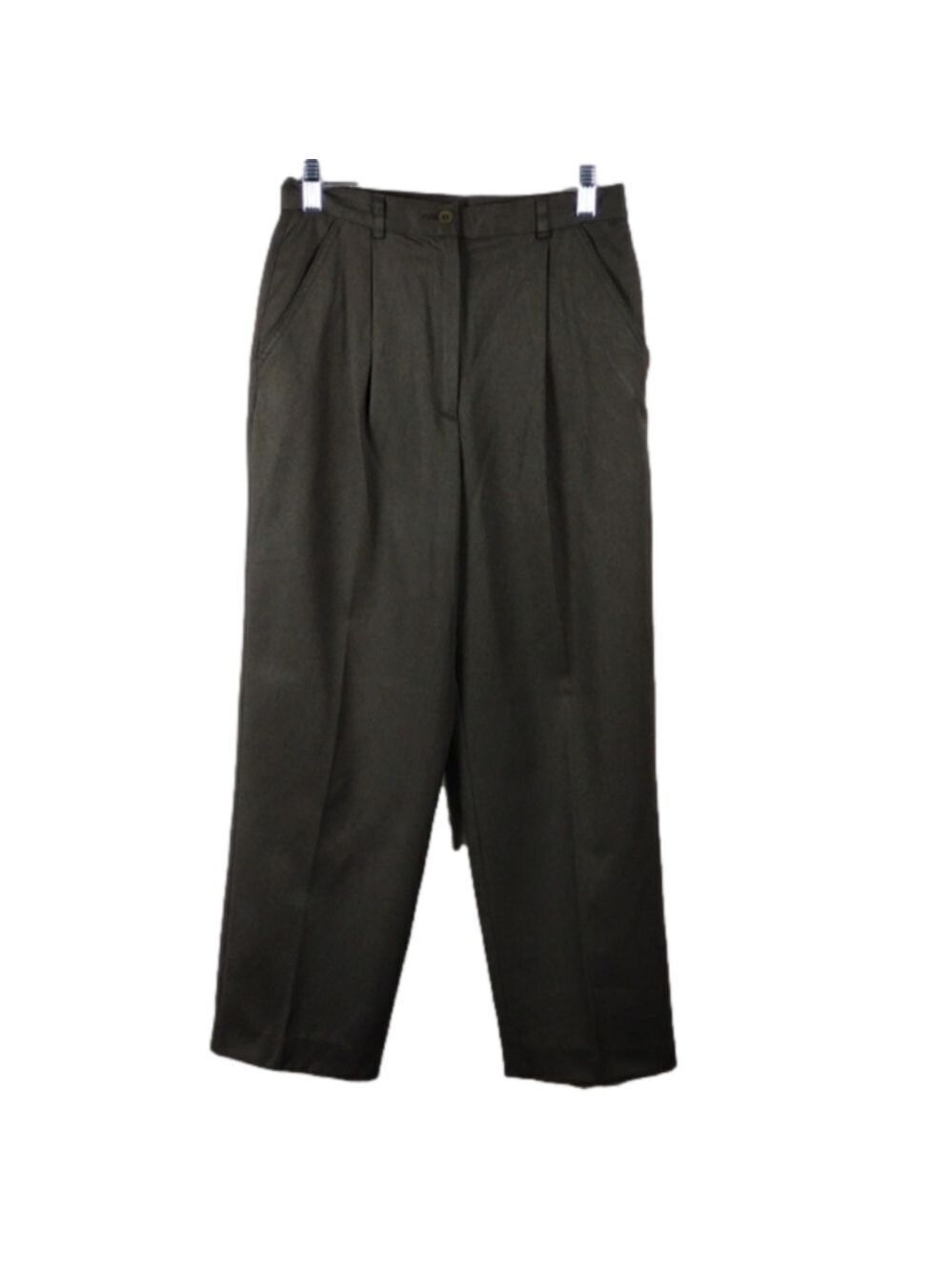 ANDREA Viccaro Petite Olive Green Pleated Front High Waist Straight Leg …